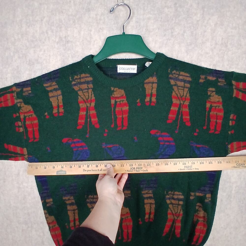 Vintage Collectif Italian Golf Wool Blend Sweater Green Medium Grandpacore Retro - Picture 9 of 10